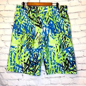 Original Deluxe Blue Green Palm Swim Trunks Size X-Large